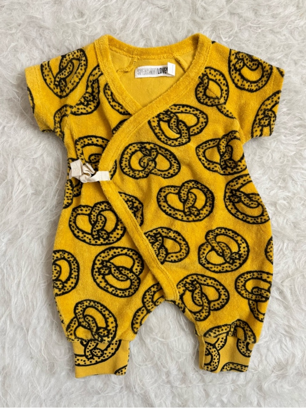 Spearmint Love Baby Layette Yellow Pretzel AOP Gender Neutral Baby Romper